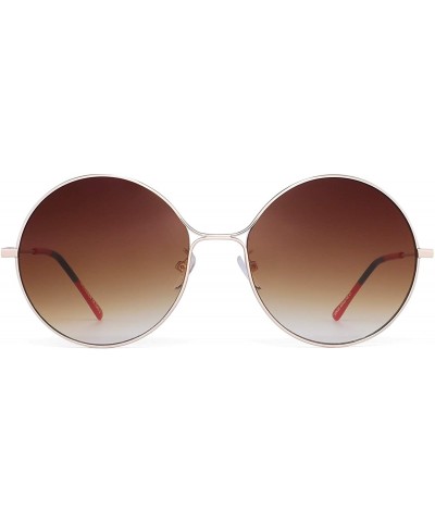 Round Vintage Round Metal Sunglasses for Women Oversized Gradient Circle Lens - Gold Frame / Gradient Brown Lens - CT18W7UDTY...