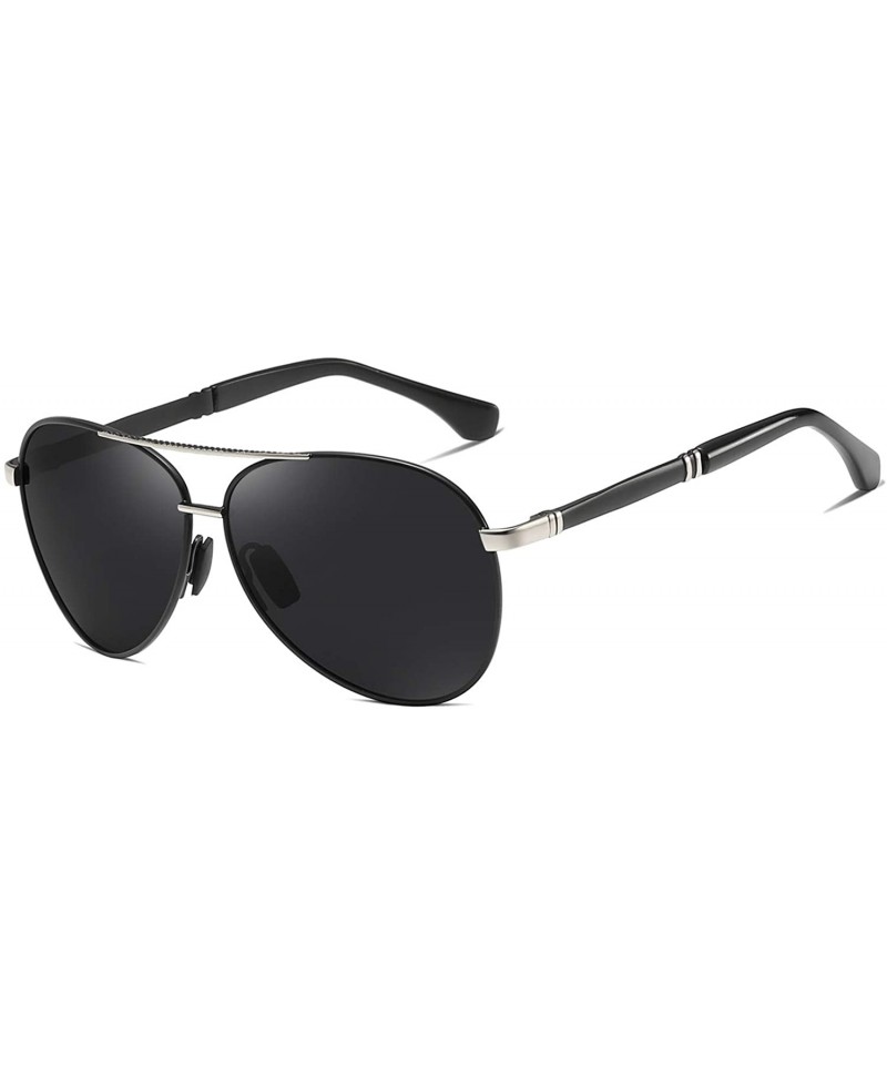 Aviator Polarized Aviator Sunglasses for Men Vintage Alloy Frame Driving Fishing Golf UV400 Protection - Black Silver - C918A...