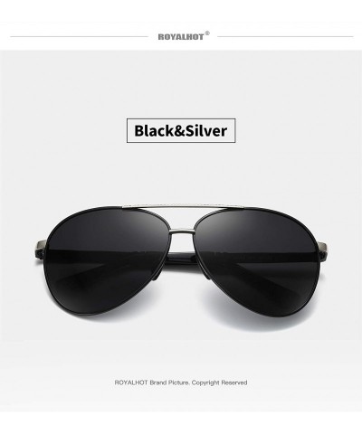 Aviator Polarized Aviator Sunglasses for Men Vintage Alloy Frame Driving Fishing Golf UV400 Protection - Black Silver - C918A...