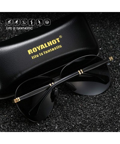 Aviator Polarized Aviator Sunglasses for Men Vintage Alloy Frame Driving Fishing Golf UV400 Protection - Black Silver - C918A...