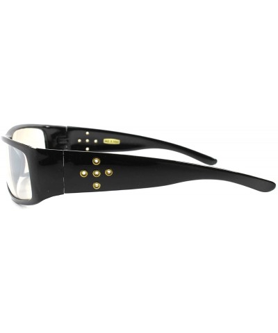 Wrap Vintage Biker Motorcycle Riding Wrap Lens Cool Mens Sport Sunglasses - Black / Clear - CW189RGE8T5 $24.40