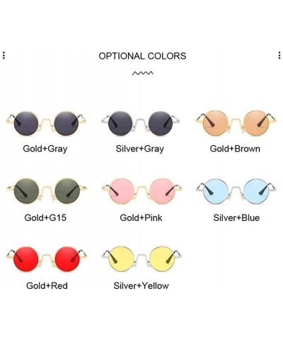 Round Metal Steampunk Sunglasses Men Women Round Glasses Retro Frame Vintage Sun Glasses Male - Goldbrown - CS198ULTCD9 $17.61