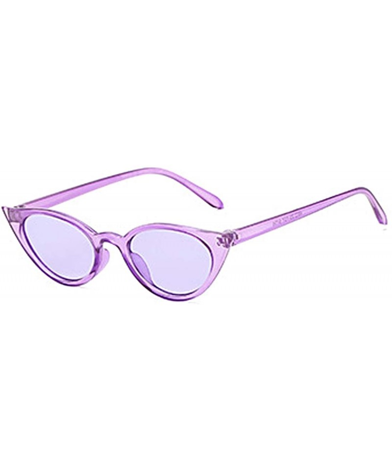 Sport Men and women Cat's eye Fashion Small frame Sunglasses Retro glasses - Purple - CU18LLCHQHZ $11.57