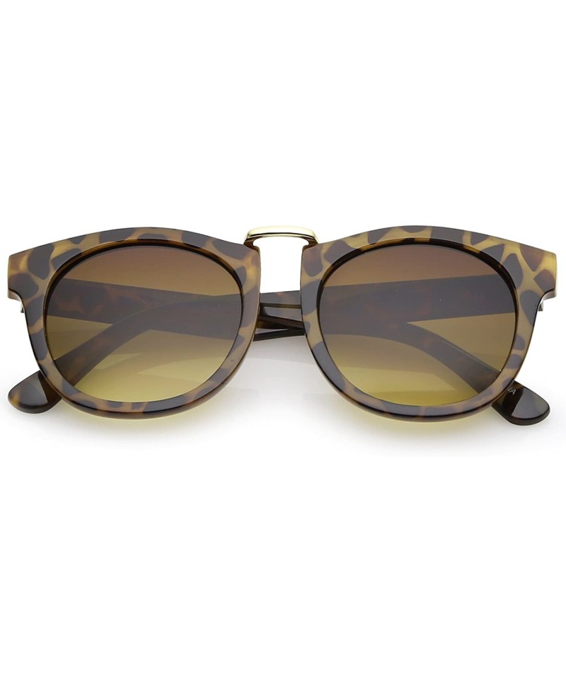 Oversized Classic Metal Nose Bridge Round Lens Horn Rimmed Sunglasses 52mm - Tortoise-gold / Amber - C012NW2SZC8 $18.10