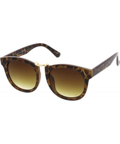 Oversized Classic Metal Nose Bridge Round Lens Horn Rimmed Sunglasses 52mm - Tortoise-gold / Amber - C012NW2SZC8 $18.10