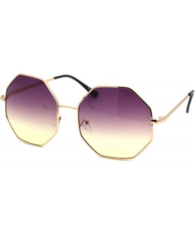 Rectangular Octagonal Hippie Tie Dye Gradient Lens Metal Rim Retro Sunglasses - Gold Purple Yellow - CK18Y8K4HIH $19.86