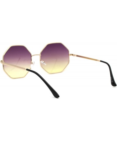 Rectangular Octagonal Hippie Tie Dye Gradient Lens Metal Rim Retro Sunglasses - Gold Purple Yellow - CK18Y8K4HIH $11.65