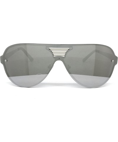 Round 528 Oversize XL Wraparound One Piece Rimless Shield Designer Futuristic Flat Top Sunglasses - C1182WKONDZ $11.63