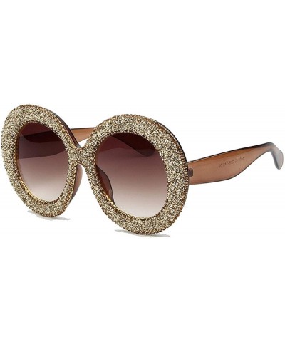 Round Women's Oversized Rhinestone Round Sunglasses Retro Sunglasses - Gold - C11943W92H2 $30.54
