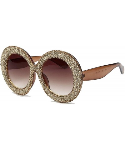 Round Women's Oversized Rhinestone Round Sunglasses Retro Sunglasses - Gold - C11943W92H2 $15.90