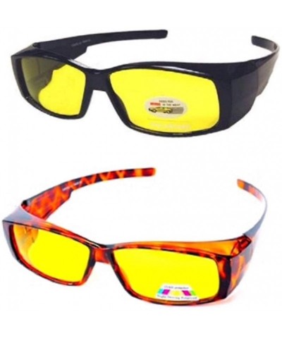 Wrap Polarized Fit Over Wear Over Glasses Night Driving Sunglasses Men and Womens Rectangular Frame - Black/Tortoise - CQ18L5...