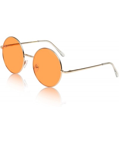 Oval Big Round Sunglasses Retro Circle Tinted Lens Glasses UV400 Protection - 1 Orange Lens - Gold Frame - CR180TQNS65 $13.69