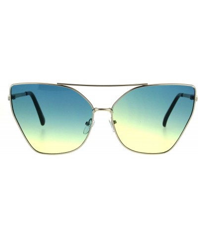 Cat Eye Womens Color Oceanic Gradient Metal Cat Eye Gothic Sunglasses - Silver Blue Yellow - CY1824U39CS $9.24