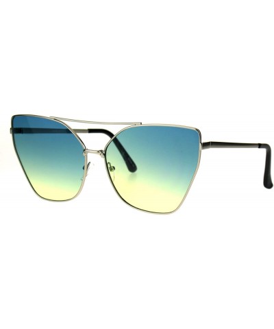 Cat Eye Womens Color Oceanic Gradient Metal Cat Eye Gothic Sunglasses - Silver Blue Yellow - CY1824U39CS $9.24