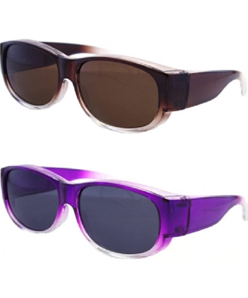 Rectangular Colorful Two Tone Ombre Fit Over Sunglasses - Wear Over Eyeglasses - 1 Purple / 1 Brown - C812N1VVR1C $24.18