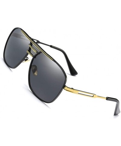 Rectangular Hand Made Rectangular Frull Frame Sunglasses for Men UV400 Protection - C22 Black Grey - CP18WNN9LRT $21.19
