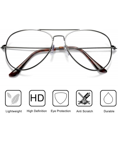Aviator Clear Aviator Glasses Lens Premium Classic Metal Frame Eyeglasses - Grey&leopard - CZ18XIHTEM5 $10.63