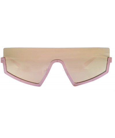 Shield Futuristic Flat Top Bottom Half Metal Rim Shield Sunglasses A278 - Pink Pink Rv - C918SAYOK0D $23.94