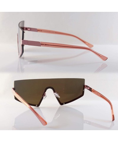 Shield Futuristic Flat Top Bottom Half Metal Rim Shield Sunglasses A278 - Pink Pink Rv - C918SAYOK0D $16.40