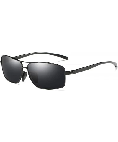 Aviator Vintage Rectangular Polarized Sunglasses for Men Square Retro Aviator driving Sunglasses - Black-black - C118IWNDWKW ...