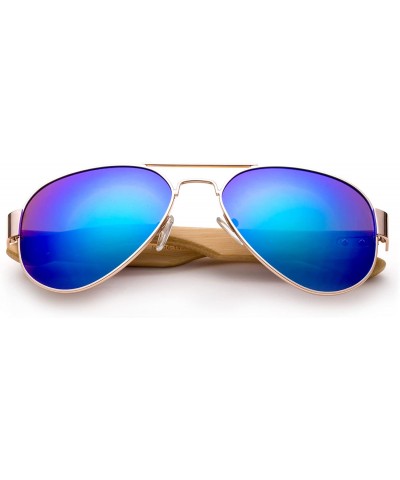 Aviator High Qaulity Real Bamboo Arm Aviator Sunglasses Bamboo Sunglasses for Men & Women - Green Flash - CZ18ELZH3XR $26.42