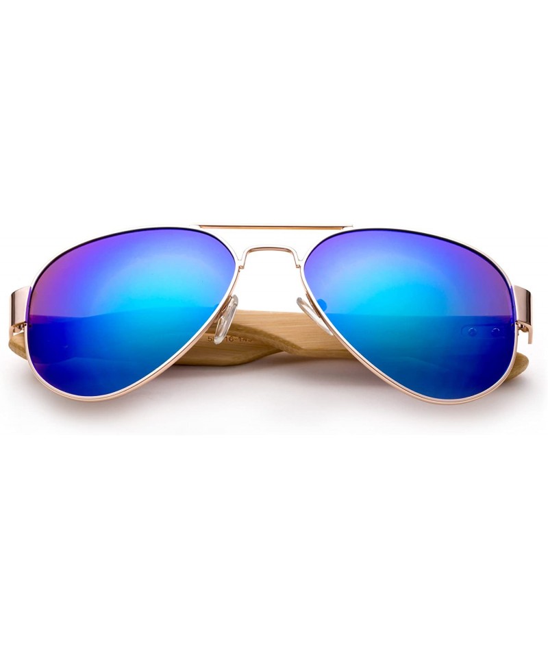 Aviator High Qaulity Real Bamboo Arm Aviator Sunglasses Bamboo Sunglasses for Men & Women - Green Flash - CZ18ELZH3XR $10.57