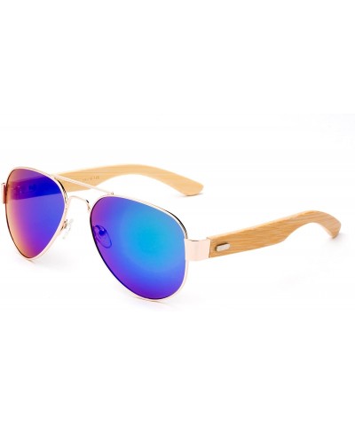 Aviator High Qaulity Real Bamboo Arm Aviator Sunglasses Bamboo Sunglasses for Men & Women - Green Flash - CZ18ELZH3XR $10.57
