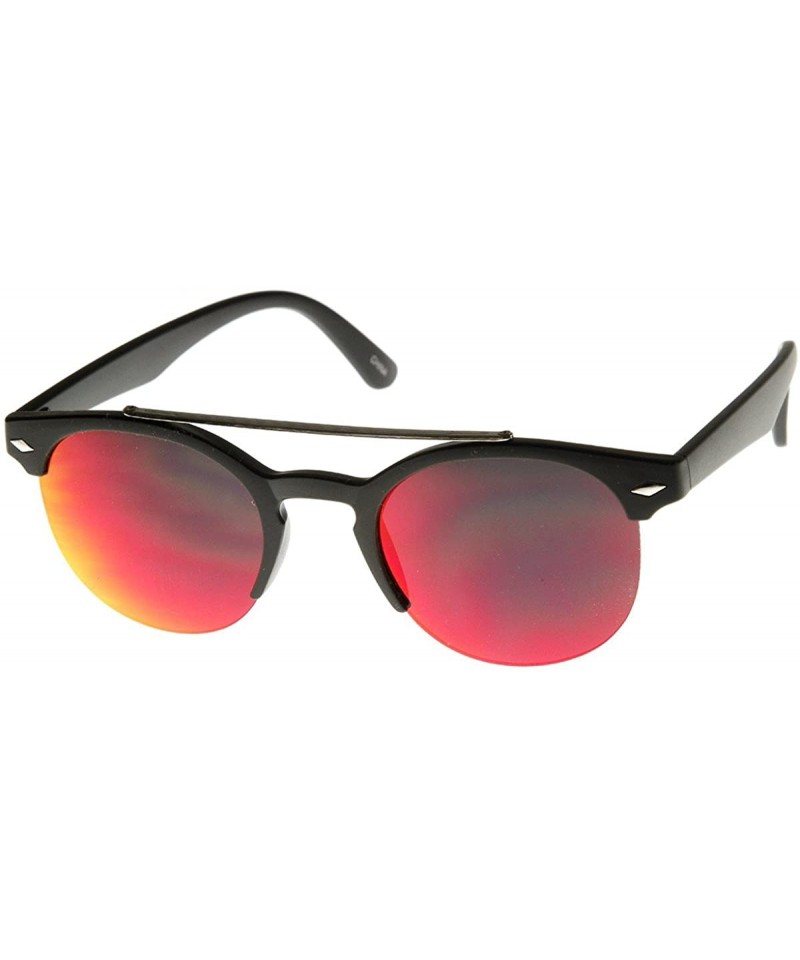 Wayfarer Double Bridge Half Frame Keyhole Flash Lens Round Sunglasses (Black Fire) - CN11J2QNWCD $10.09