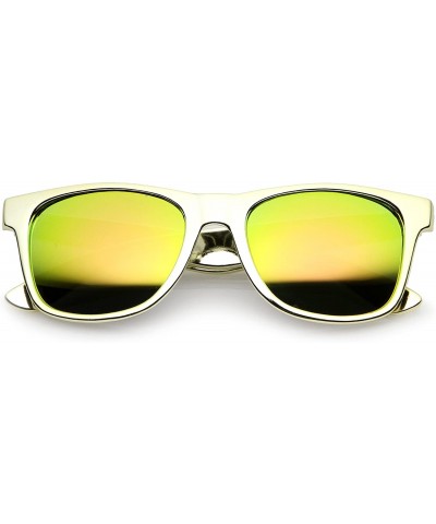 Square Retro Metallic Square Colored Mirror Lens Horn Rimmed Sunglasses 55mm - Gold / Yellow Mirror - C712NU2U4R5 $7.80