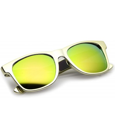 Square Retro Metallic Square Colored Mirror Lens Horn Rimmed Sunglasses 55mm - Gold / Yellow Mirror - C712NU2U4R5 $7.80