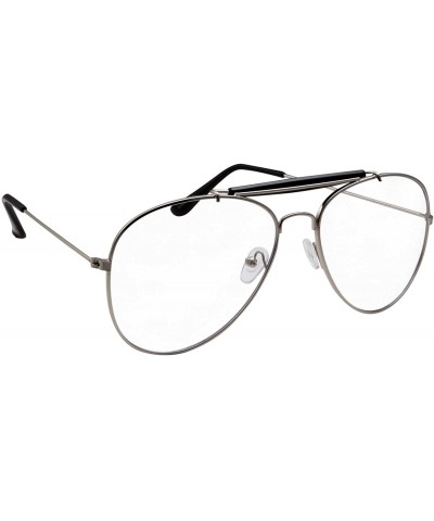 Oversized Non-Prescription Bar-Top Aviator Clear Lens Glasses - Silver - CK12MY8RC63 $18.76