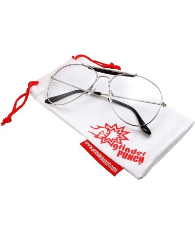 Oversized Non-Prescription Bar-Top Aviator Clear Lens Glasses - Silver - CK12MY8RC63 $11.11