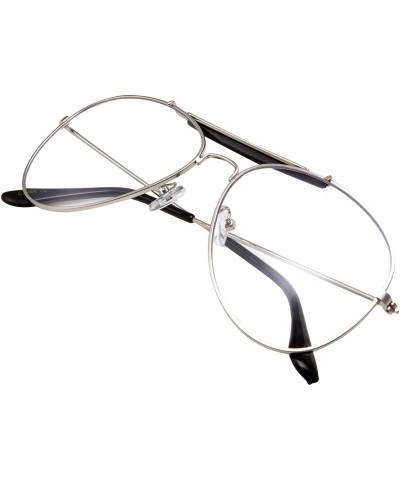 Oversized Non-Prescription Bar-Top Aviator Clear Lens Glasses - Silver - CK12MY8RC63 $11.11