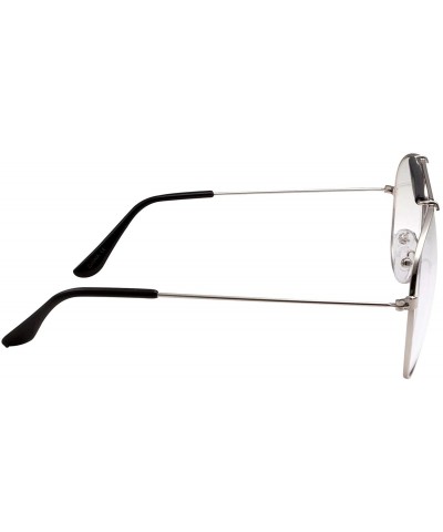 Oversized Non-Prescription Bar-Top Aviator Clear Lens Glasses - Silver - CK12MY8RC63 $11.11