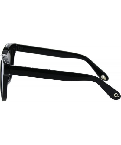 Rectangular Womens Rhinestone Iced Thick Plastic Keyhole Horn Rim Boyfriend Sunglasses - Black Silver Mirror - CL18EYQT64C $1...