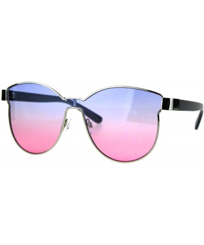Shield Womens Trendy Chic Panel Shield Butterfly Designer Sunglasses - Silver Blue Pink - CD185HI0EEM $24.40