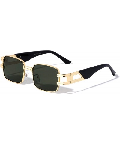 Rectangular Rectangular Squared Metal Cut Out Fashion Sunglasses - Green - C3196MRG6T5 $26.43
