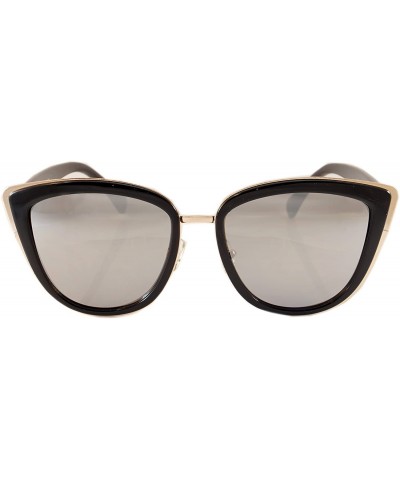 Cat Eye Women's New Iconic Metal Rimmed Cat-Eye Sunglasses - Mirrored Lens A055 - Black/ Mirrored - C81886ZQ2Z7 $23.72