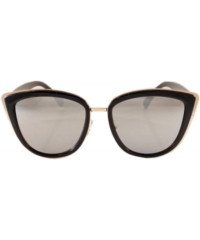 Cat Eye Women's New Iconic Metal Rimmed Cat-Eye Sunglasses - Mirrored Lens A055 - Black/ Mirrored - C81886ZQ2Z7 $13.92