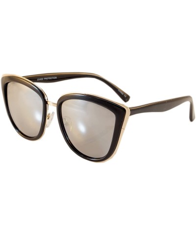 Cat Eye Women's New Iconic Metal Rimmed Cat-Eye Sunglasses - Mirrored Lens A055 - Black/ Mirrored - C81886ZQ2Z7 $13.92