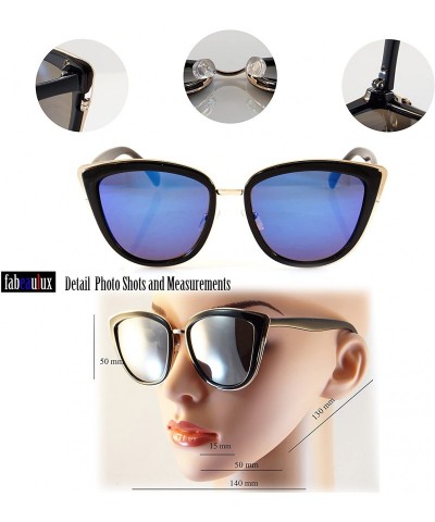 Cat Eye Women's New Iconic Metal Rimmed Cat-Eye Sunglasses - Mirrored Lens A055 - Black/ Mirrored - C81886ZQ2Z7 $13.92