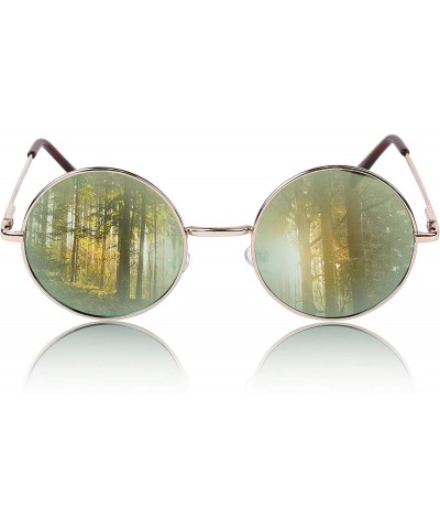 Round Round Sunglasses Circle Retro Hippie Flat Mirrored Lens Glasses UV400 - Green Mirrored Lens - CH18SCCTTHY $18.56