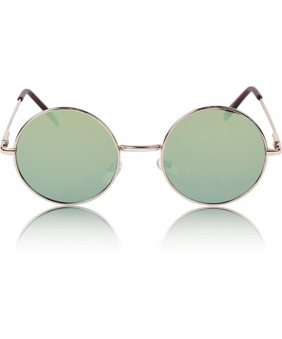 Round Round Sunglasses Circle Retro Hippie Flat Mirrored Lens Glasses UV400 - Green Mirrored Lens - CH18SCCTTHY $11.79