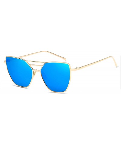 Square Metal Luxury Vintage Coated Mirror Sunglasses Women Er Fashion Retro Trand Sun Glasses Uv400 Oculos - Blue - CS199C9YR...