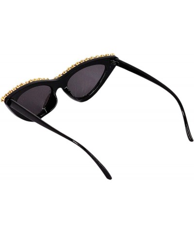 Square Vintage Cat Eye Diamond Crystal Sunglasses for Women Oversized Plastic Frame - Black - CU18TAECZ0W $14.47