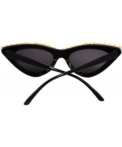 Square Vintage Cat Eye Diamond Crystal Sunglasses for Women Oversized Plastic Frame - Black - CU18TAECZ0W $14.47