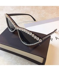 Square Vintage Cat Eye Diamond Crystal Sunglasses for Women Oversized Plastic Frame - Black - CU18TAECZ0W $14.47