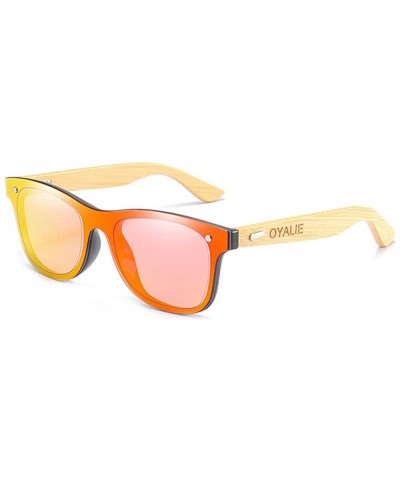 Square Handmade Bamboo Wood Sunglasses for Men and Women UV400 Driving Shades - Red - CV18SR04XZR $25.61