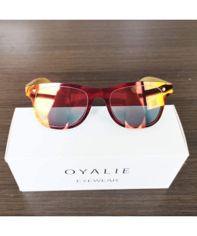 Square Handmade Bamboo Wood Sunglasses for Men and Women UV400 Driving Shades - Red - CV18SR04XZR $14.68