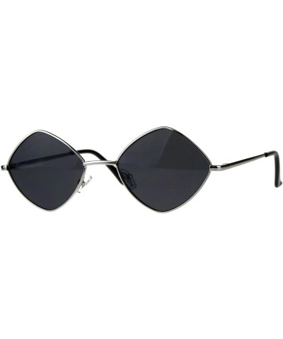 Square Diamond Shape Sunglasses Vintage Indie Fashion Shades Spring Hinge - Silver (Black) - CP18ENON373 $8.12